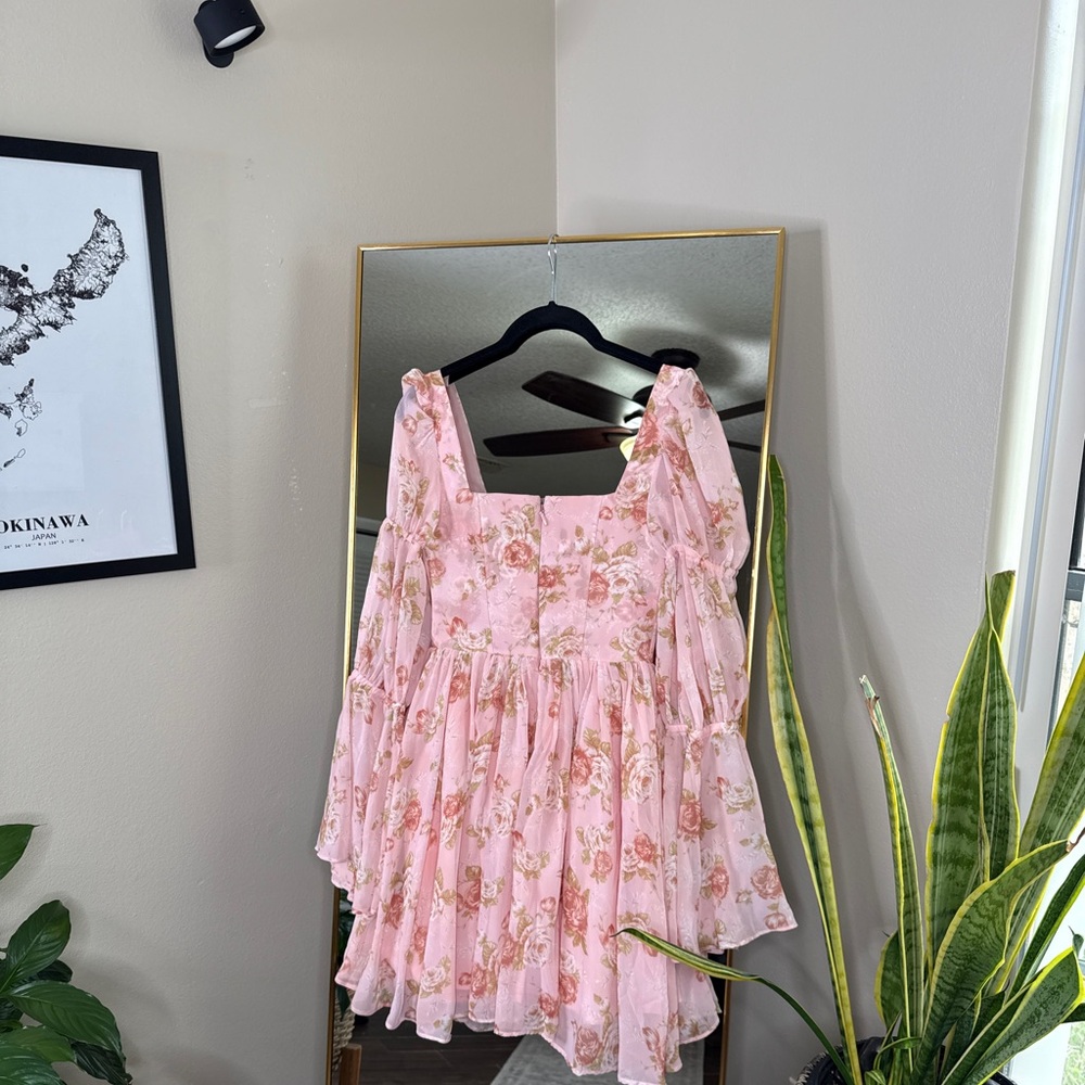 House of CB SANCIA English Vintage Rose Print Puff Sleeve Mini Dress NWOT - Picture 11 of 12